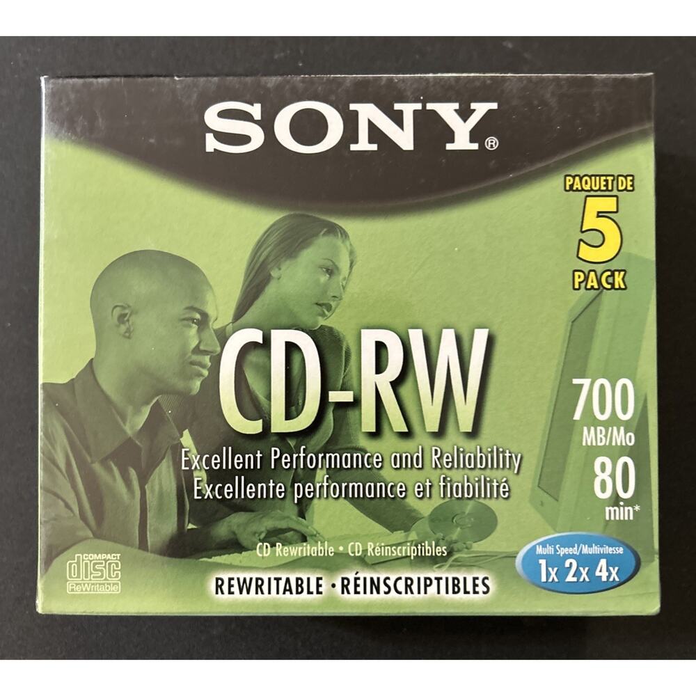 Sony CD-RW 5-Pack Blank Discs 700MB 80Min Rewritable 5CDRW700L, New & Sealed
